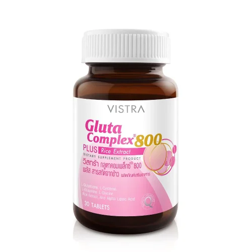 VISTRA Gluta Complex 800 Plus Rice dietary supplement box, formulated for skin brightening and antioxidant support.