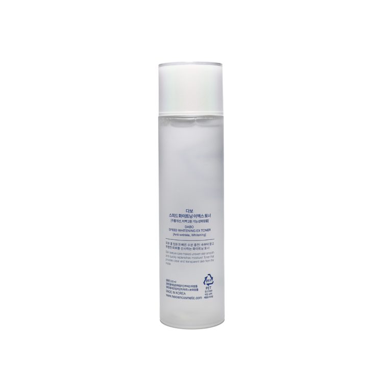 DABO Deep Whitening EX Toner bottle with white cap and translucent body, labeled in Korean and English.