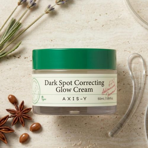 - Axis-Y Dark Spot Correcting Glow Cream 50ml jar, designed for brightening and evening skin tone.