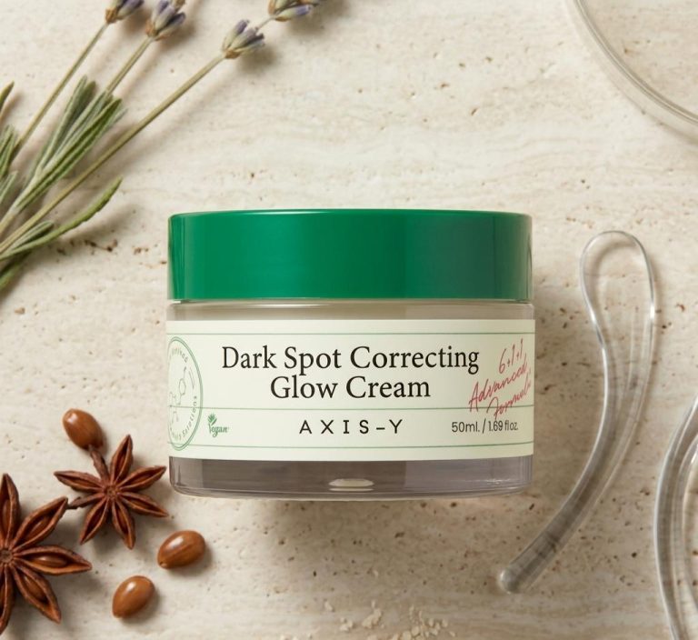 - Axis-Y Dark Spot Correcting Glow Cream 50ml jar, designed for brightening and evening skin tone.