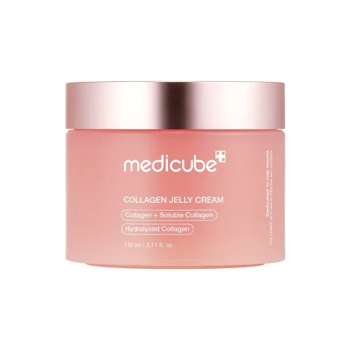 Medicube Collagen Jelly Cream 110ml jar, formulated to hydrate and improve skin elasticity.