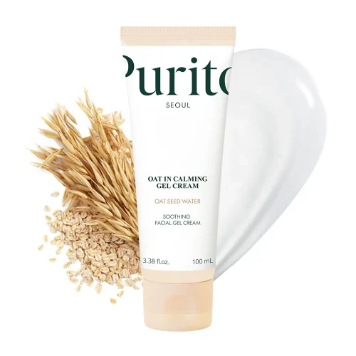 PURITO SEOUL Oat-In Calming Gel tube, soothing gel formulated with oat extract for sensitive skin.