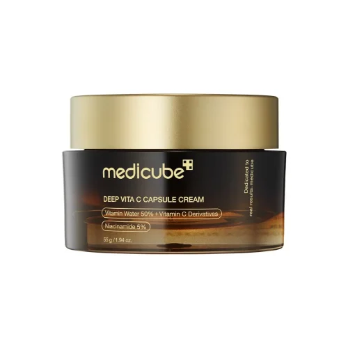 Medicube Deep Vita C Capsule Cream 55g jar, enriched with vitamin C capsules for brightening and revitalizing skin.