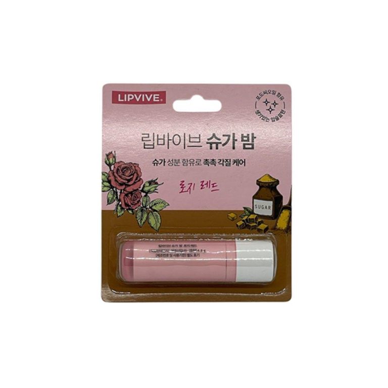 Lipvive Sugar Balm Rosy Red 4.8g lip balm stick, designed to moisturize and add a rosy tint.