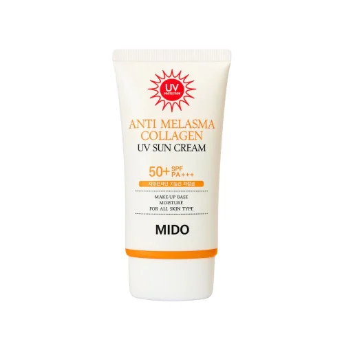MIDO Anti Melasma Collagen UV Sun Cream 70ml tube, formulated for sun protection and skin brightening.
