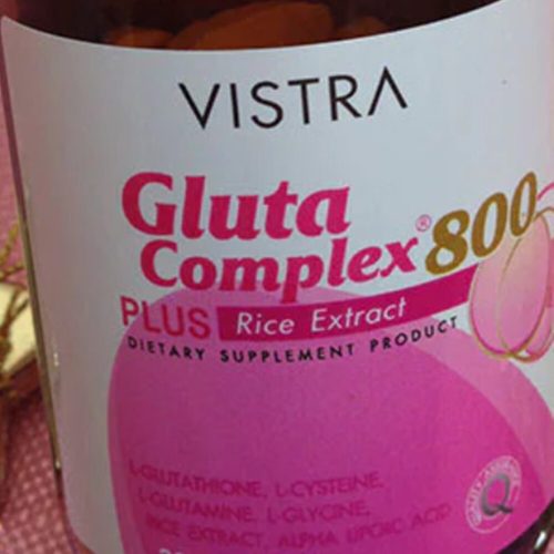 Image Title: VISTRA Gluta Complex 800 Plus Rice Extract Tablets Alt Text: VISTRA Gluta Complex 800 Plus Rice Extract supplement bottle