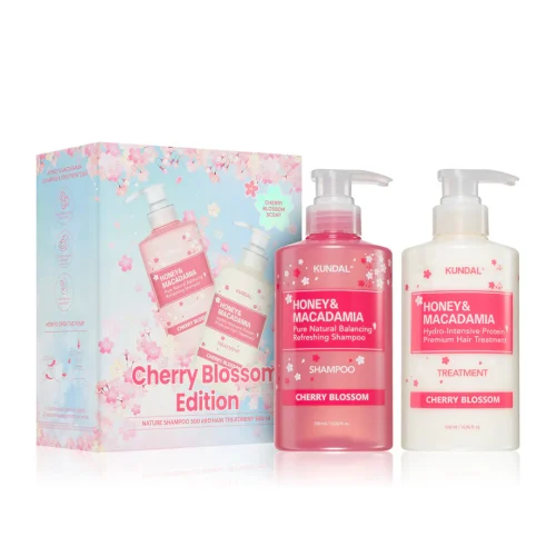 Kundal Honeya & Macadamia Cherry Blossom Edition Shampoo & Treatment bottles