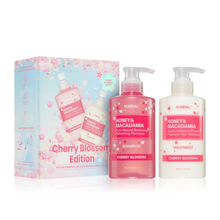 Kundal Honeya & Macadamia Cherry Blossom Edition Shampoo & Treatment bottles